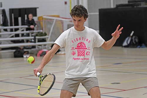 Andrew Colianni goes through an exercise during the first practice Monday, March 30 at the Lakeland Union High School fieldhouse in Minocqua. Colianni is new to Lakeland’s varsity this season. (Photo by Brett LaBore/Lakeland Times)