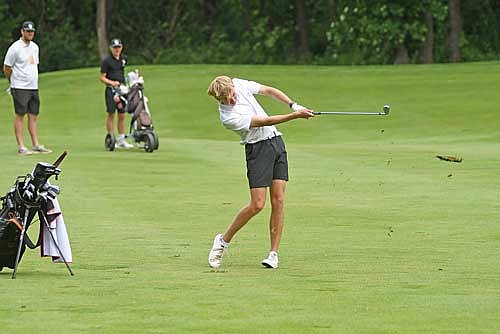 In this June 10, 2025 file photo, Davis Kock hits a shot from the fairway during the WIAA Division 2 state meet at University Ridge Golf Course in Madison. Kock comes into the season with four years of varsity golf experience. (Photo by Brett LaBore/Lakeland Times)