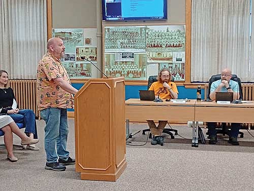 David Holt addresses the room during public comment in concluding his eight years of service on the Rhinelander Common Council Monday, April 13. (Photo by Ardith Carlton/River News)