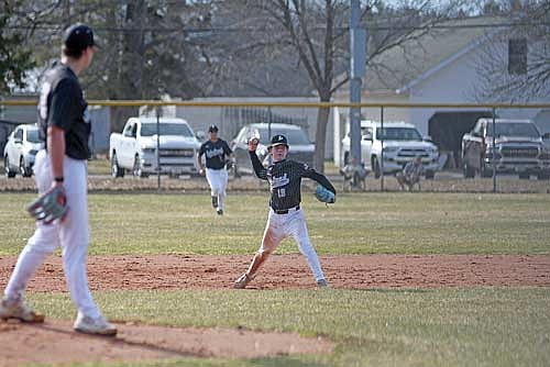 Landyn Kropidlowski gets ready to throw to first base in the second inning of a conference game against Tomahawk Monday, April 13 at Tyler Kahle Memorial Field in Tomahawk. (Photo by Brett LaBore/Lakeland Times)
