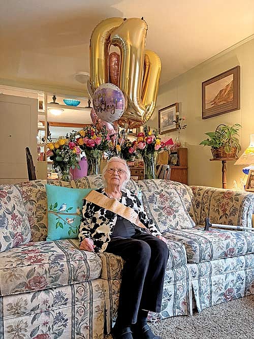 Oneida Herrick during her 100th birthday party on Wednesday, April 8, celebrated at her home in Minocqua. (Photo by Brian Jopek/Lakeland Times)