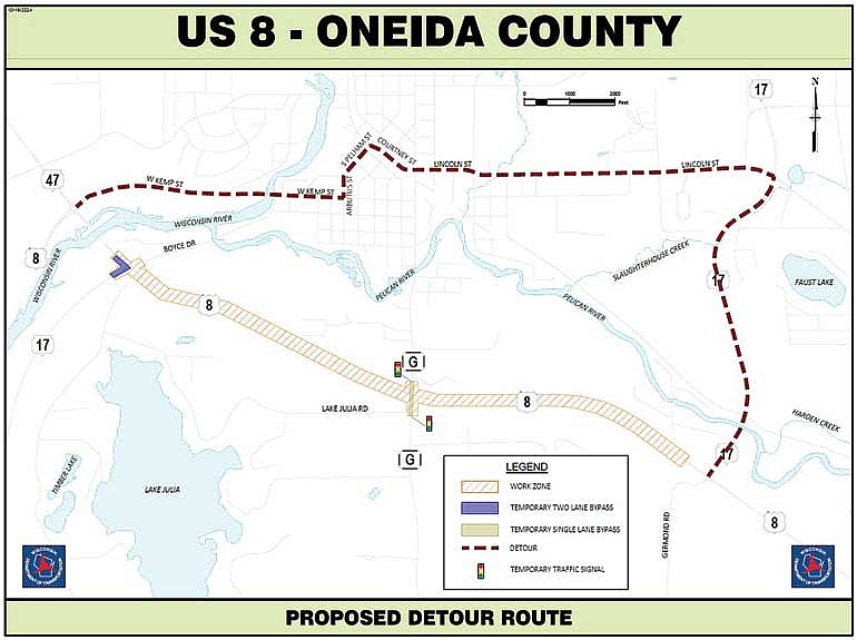 This image illustrates the planned detour route for U.S. 8 in Oneida County. (Contributed image)