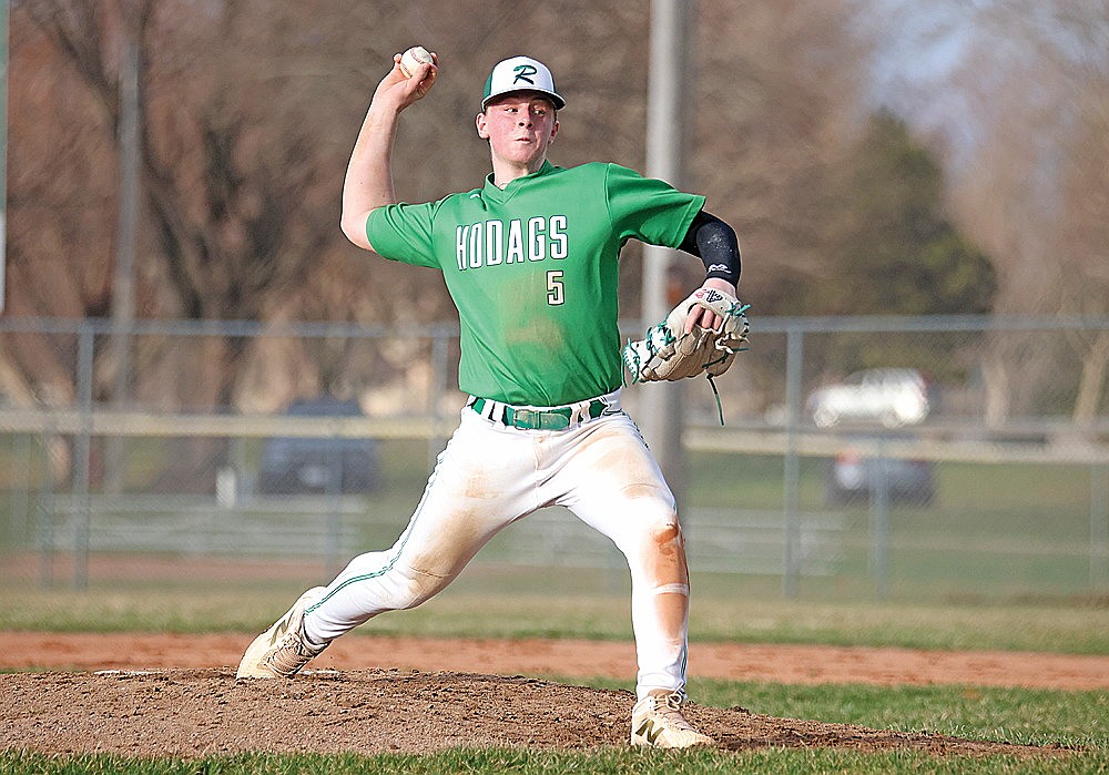 Rhinelander’s Jackson Waydick pitches during the fifth inning of a GNC baseball game against Northland Pines at Stafford Field Tuesday, April 14. (Blake Richard/River News)
