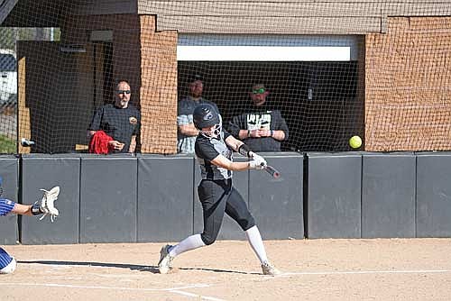 Addison Trapp hits a two-run single during the first inning of an 18-0 win over Northland Pines Tuesday, April 21 at Lenz Field in Minocqua. (Photo by Brett LaBore/Lakeland Times)