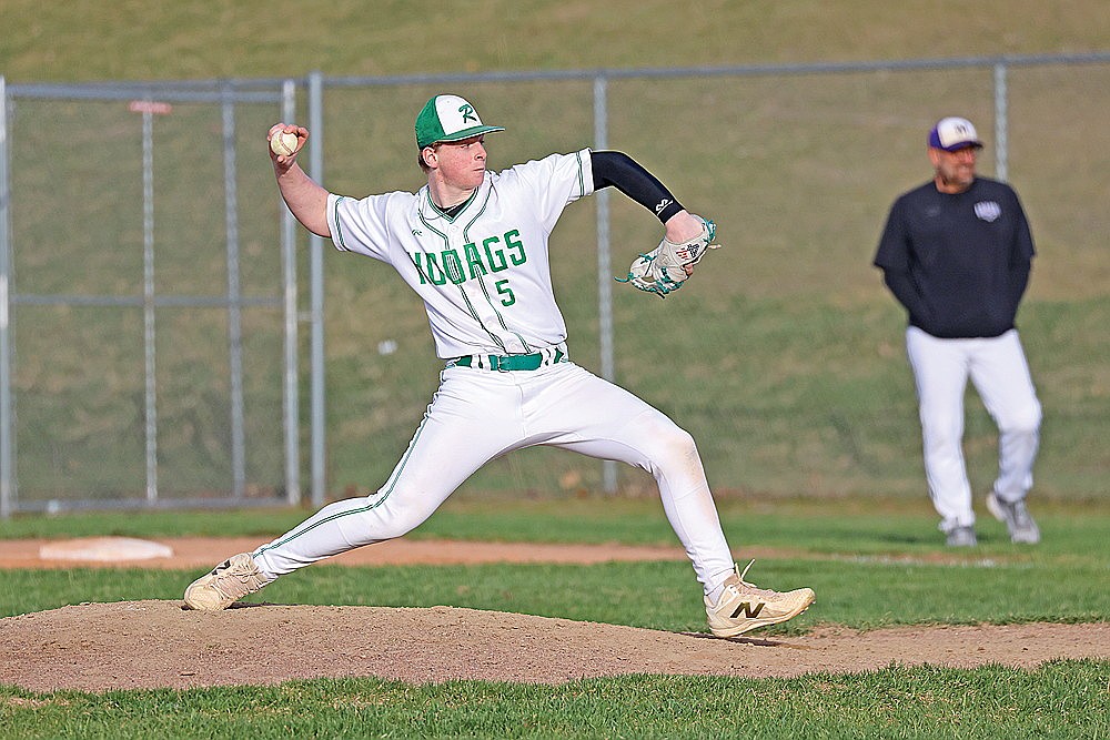 Rhinelander’s Jackson Waydick pitches during the fourth inning of a GNC baseball game against Mosinee at Stafford Field Monday, April 20. Waydick allowed a run on six hits over five innings in the Hodags’ 5-1 victory. (Bob Mainhardt for the River News)