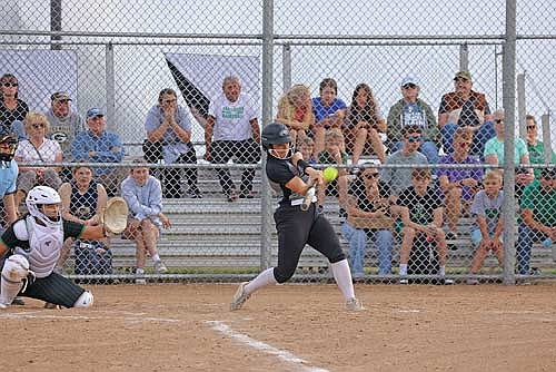 Marlee Strasburg hits a grand slam in the third inning of a 10-5 win over Rhinelander Thursday, April 23 at the Haug Family Softball Complex in Rhinelander. (Photo by Bob Mainhardt for the River News)