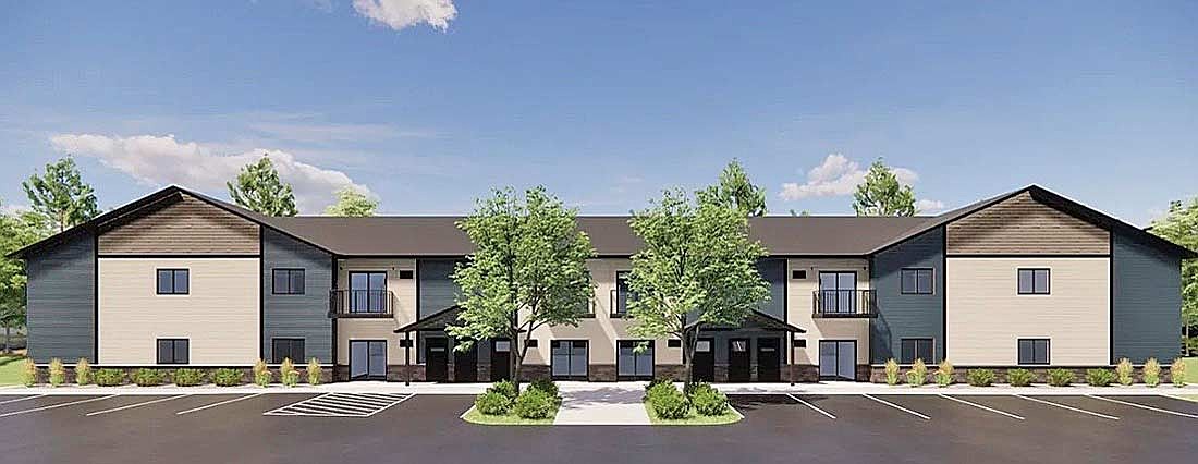An artist’s rendering of a completed Aspen Grove apartment building. (Contributed image)