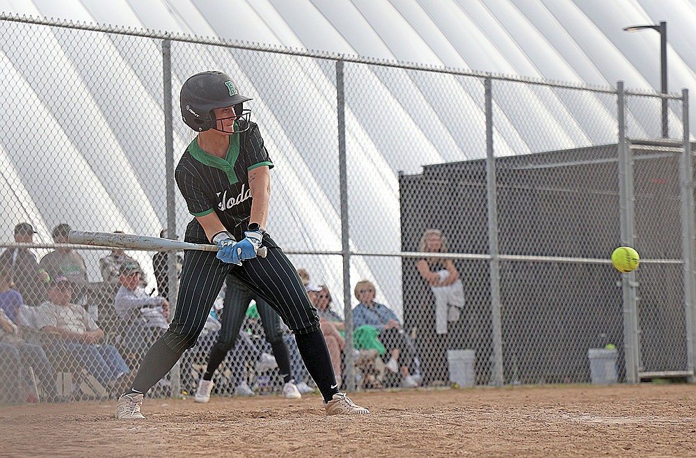 Rhinelander senior Neveah Anderson swings at a pitch during a GNC conference game against Mosinee at Haug Diamond on May 14. Anderson was 1-for-2 in the 29-0 loss to the Indians, and recorded the only hit for the Hodags. (Blake Richard/River News)