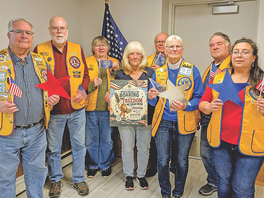 The Lake Tomahawk Lions Club will host its spring luncheon on June 11 from noon to 3 p.m. at Lake Tomahawk’s community center. Pictured, from left, are: Dennis Hirtz, Kevin Klitzman, Deb Folwarski, Jeannie Ricchetti, Lannie Peterson, Sue Underberg, Dennis Folwarski and Emy Klitzman.
(Contributed photograph)