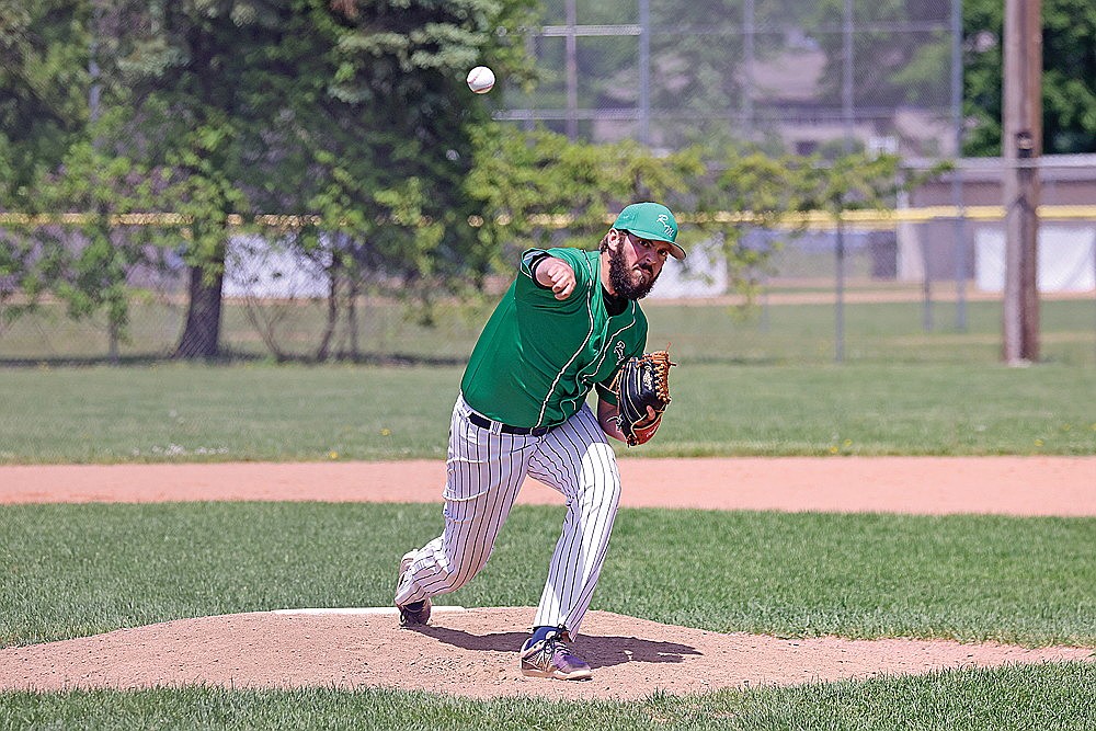 Rhinelander’s Lucas O’Brien pitches during a Dairyland League baseball game against Marshfield at Stafford Field Sunday, June 7. O’Brien and reliever Josh Randolph combined to strike out 11 batters as the River Monsters defeated the Chaparrals, 9-3. (Bob Mainhardt for the River News)