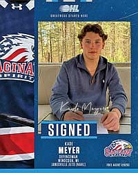 Kade Meyer signed to play hockey for the Saginaw Spirit of the Ontario Hockey League on May 16. (Contributed graphic)