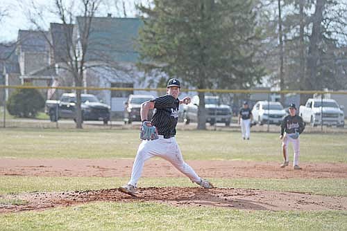 In this April 13, 2026 file photo, Drew Warren strikes out a batter in a conference game against Tomahawk at Tyler Kahle Memorial Field in Tomahawk. Warren led the Thunderbirds in RBIs (12) and innings pitched (30) in conference play. (Photo by Brett LaBore/Lakeland Times)