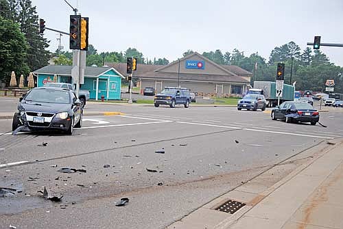 The 2011 Volkswagen EOS convertible and 2013 Honda Accord involved in a collision at the intersection of U.S. Highway 51 and Third Avenue in Woodruff Monday morning. (Photo by Brian Jopek/Lakeland Times)