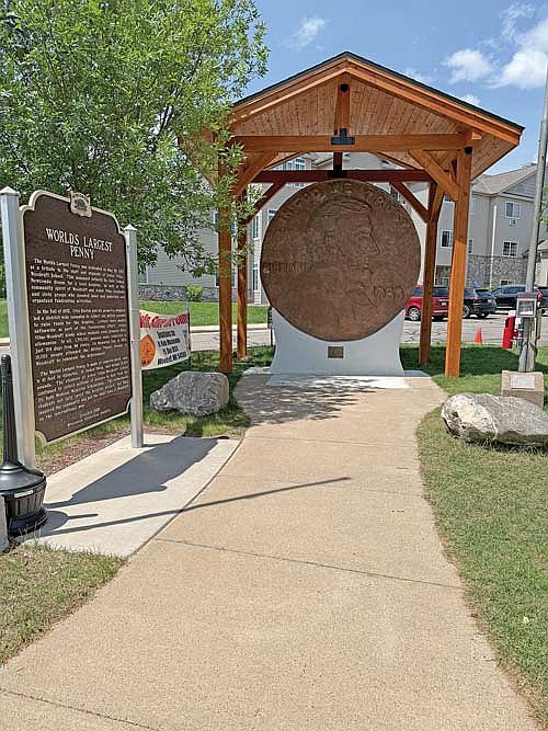 The new pavilion over the World’s Largest Penny in Woodruff was recently completed. It took three years and cost about $30,000. (Contributed photograph)