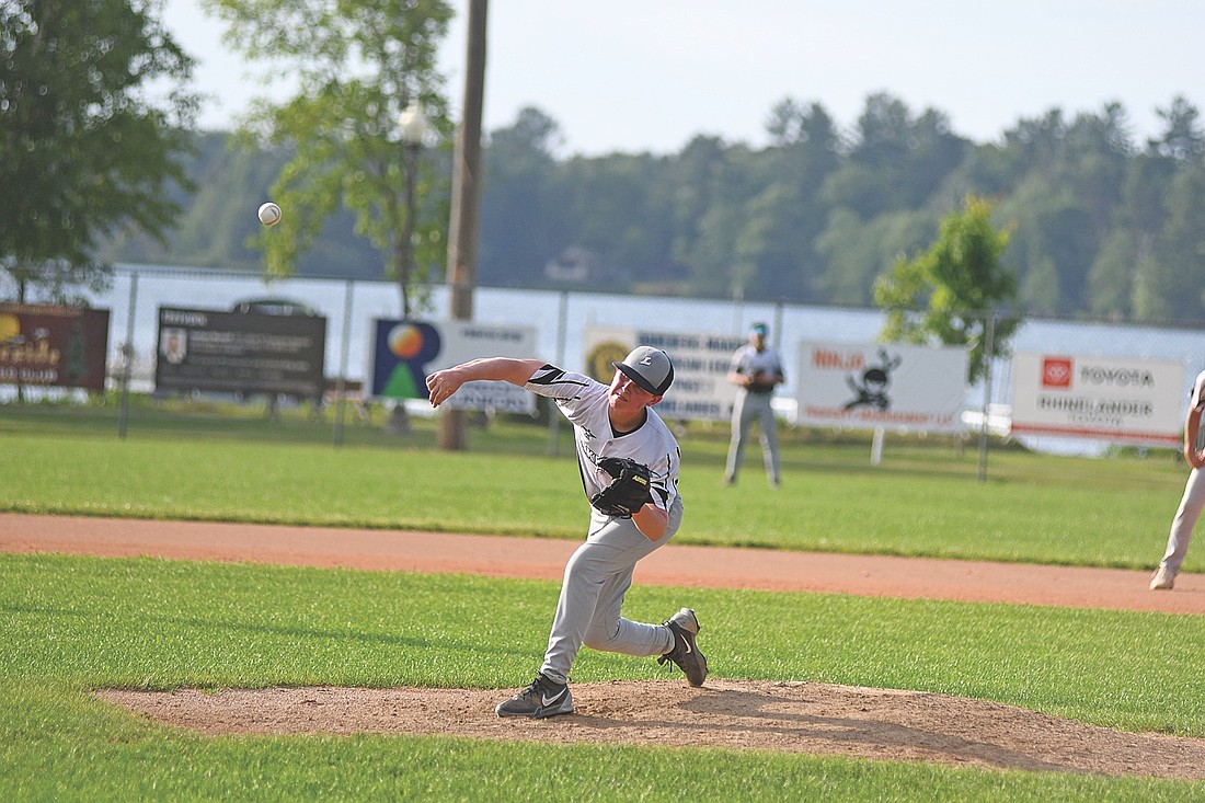 Logan DeGolier delivers a pitch in the first inning of a Babe Ruth Senior League game against Rhinelander Tuesday, June 30 at Stafford Field in Rhinelander. (Photo by Brett LaBore/Lakeland Times)