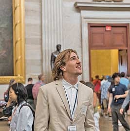 Truman Lamers, RHS Class of ‘25, gets an eyeful of the U.S. Capitol Rotunda during his May trip to Washington, D.C., part of his prize as the winner of Constituting America’s 2025 Turner Maurice Gauntt Exemplary Citizen Award. (Contributed photograph)