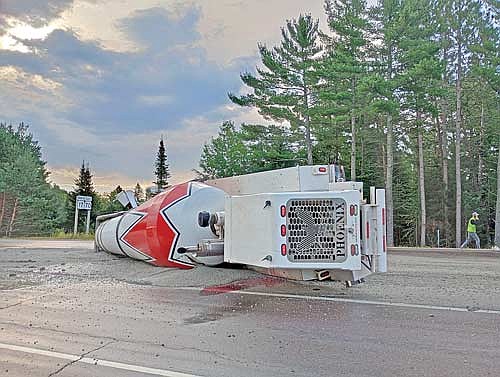 The INPX cement mixer involved in an accident on State Highway 70 in Eagle River on Thursday, July 30. (Photo by Ardith Carlton/Lakeland Times)