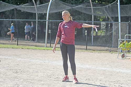 Saylor Timmerman instructs campers during a Lakeland softball pitching clinic Wednesday, July 22 at Lenz Field in Minocqua. (Photo by Brett LaBore/Lakeland Times)