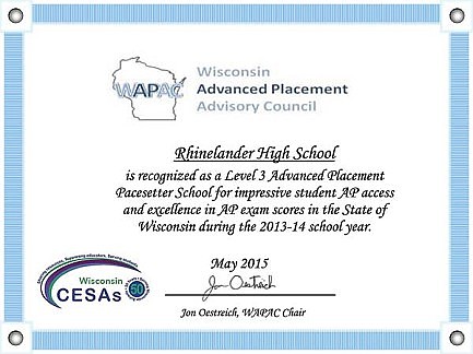RHS recognized by WAPAC as a Pacesetter school