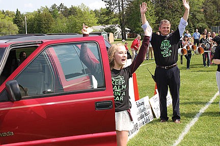 Her lucky day: Alyssa Kossack wins Rhinelander High School PBIS car giveaway