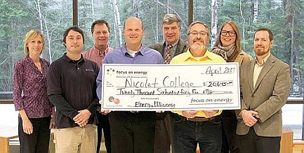 Nicolet College energy conservation efforts pay off with $20,645 check from WPS, Focus on Energy